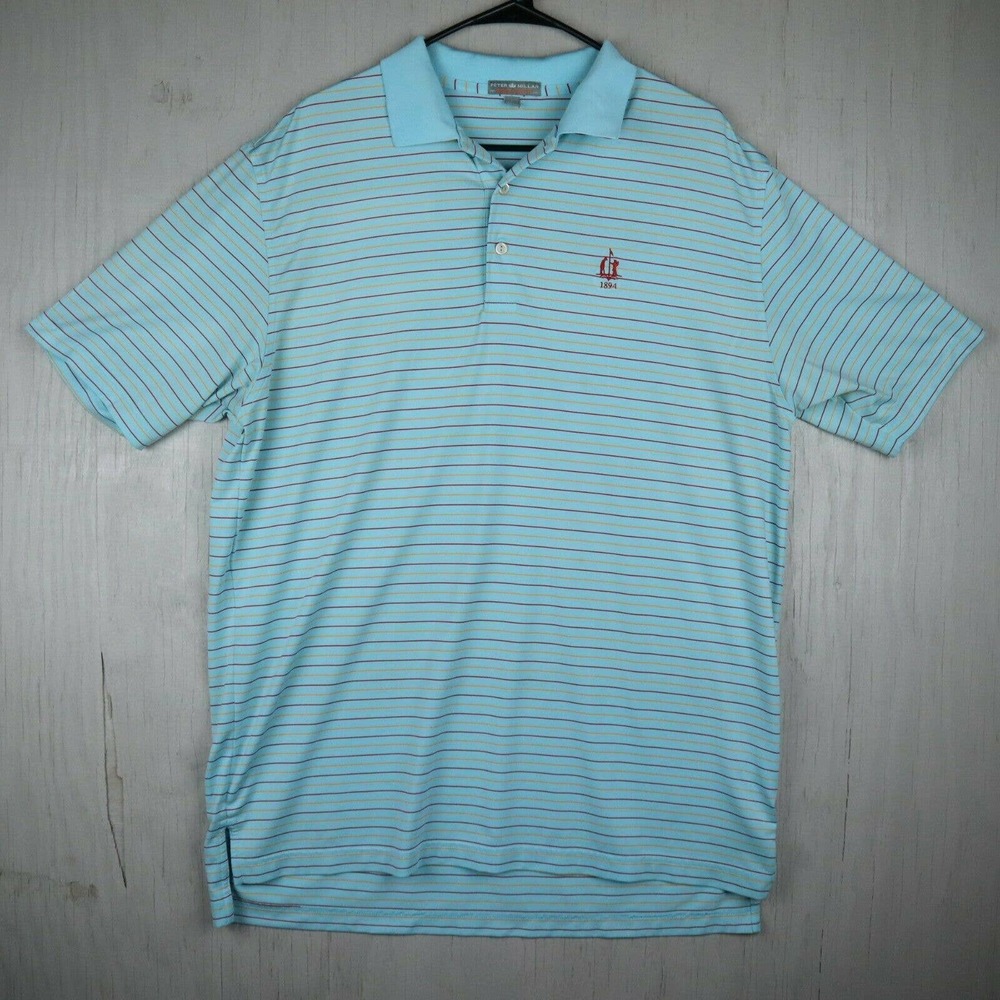 Peter Millar Summer Comfort 1894 Short Sleeve Polo Shirt Mens Size L Blue Red